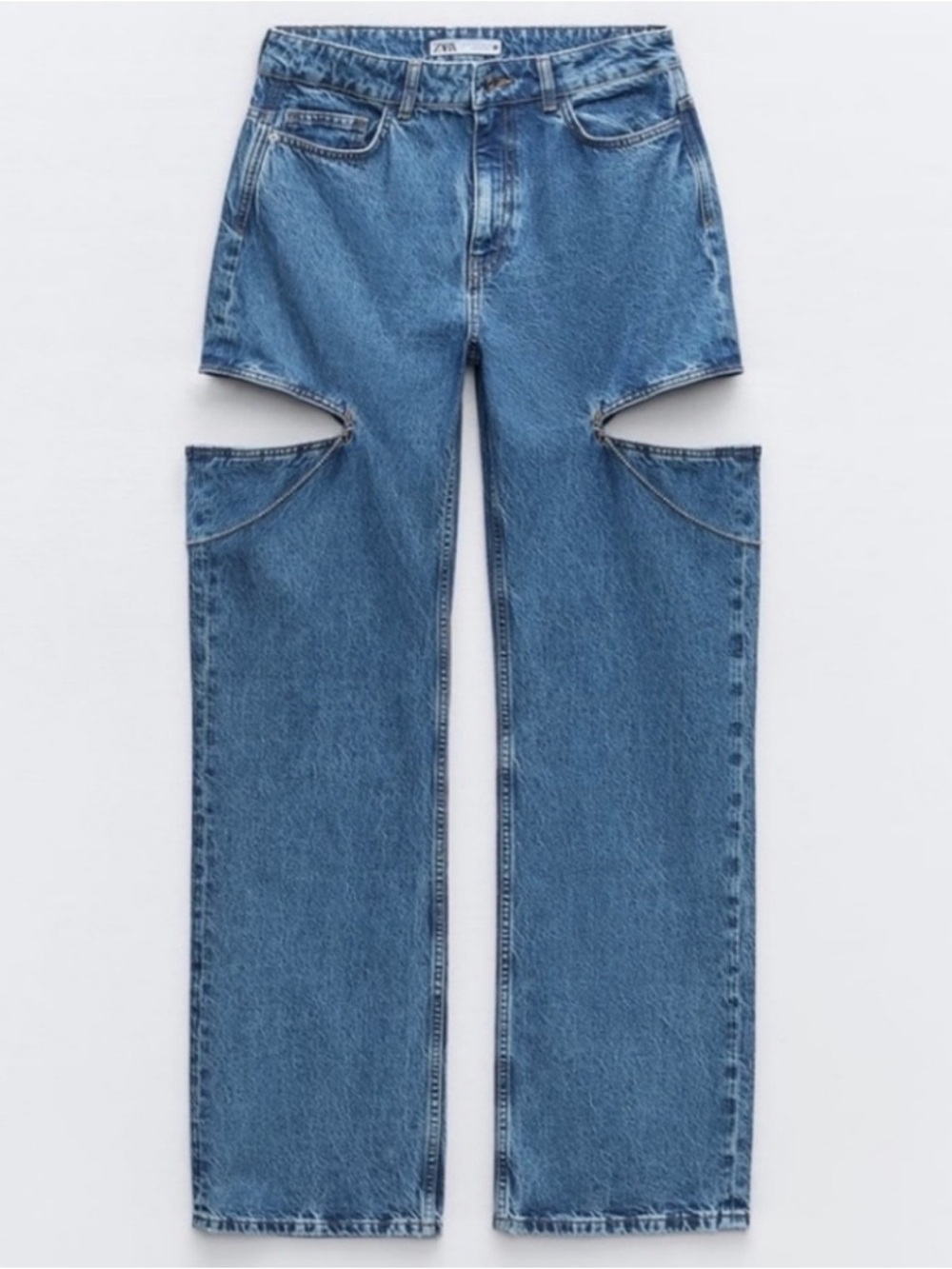 Zara MID WAIST STRAIGHT LEG CUT OUT JEWEL JEANS